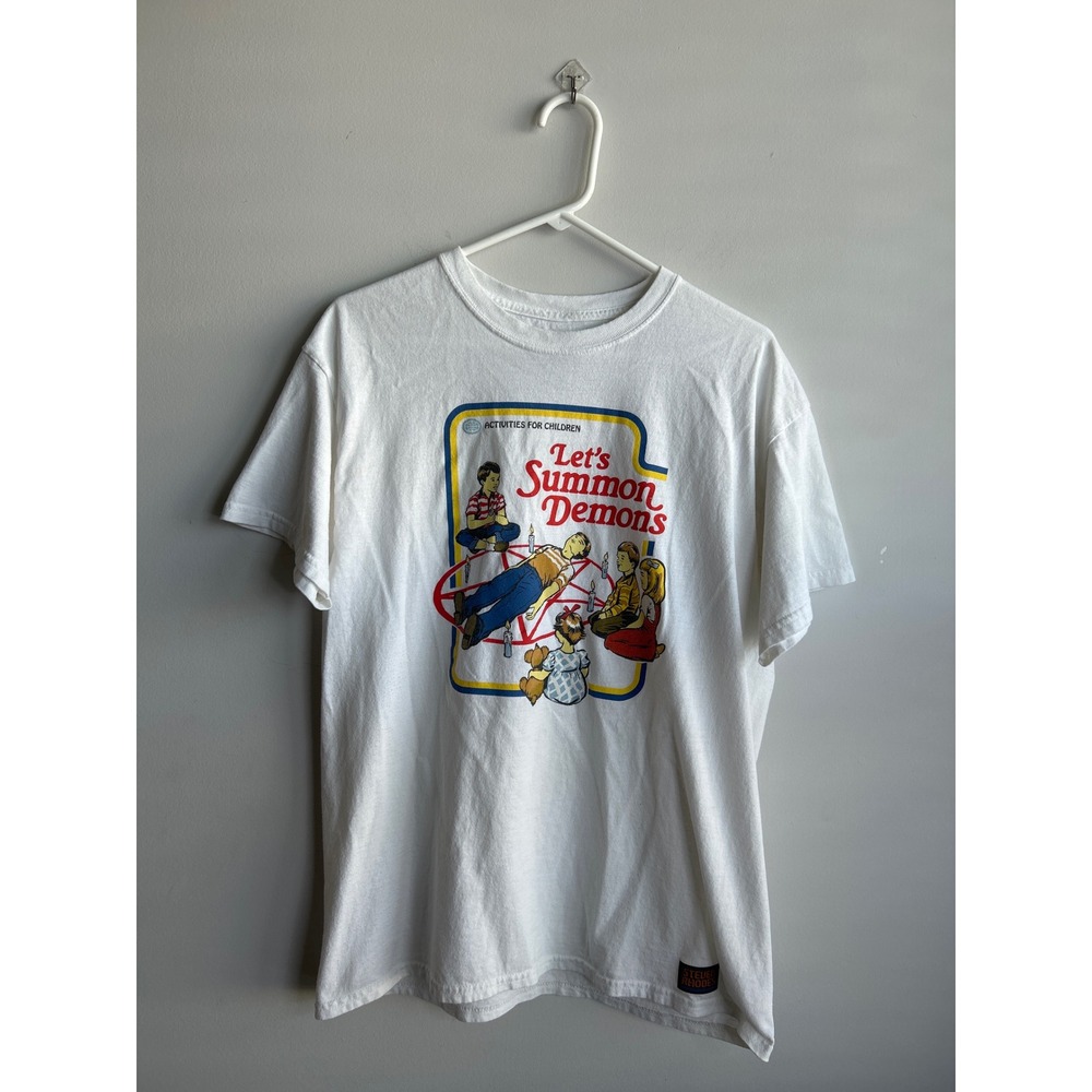 Steven Rhodes White Lets Summon Demons Graphic Short Sleeve T-Shirt Men's Large